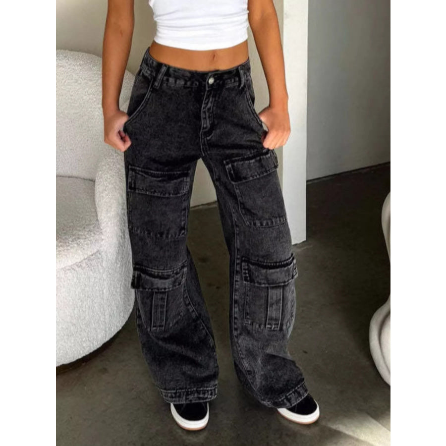 High-Waisted Wide-Leg Cargo Jeans Apparel and Accessories