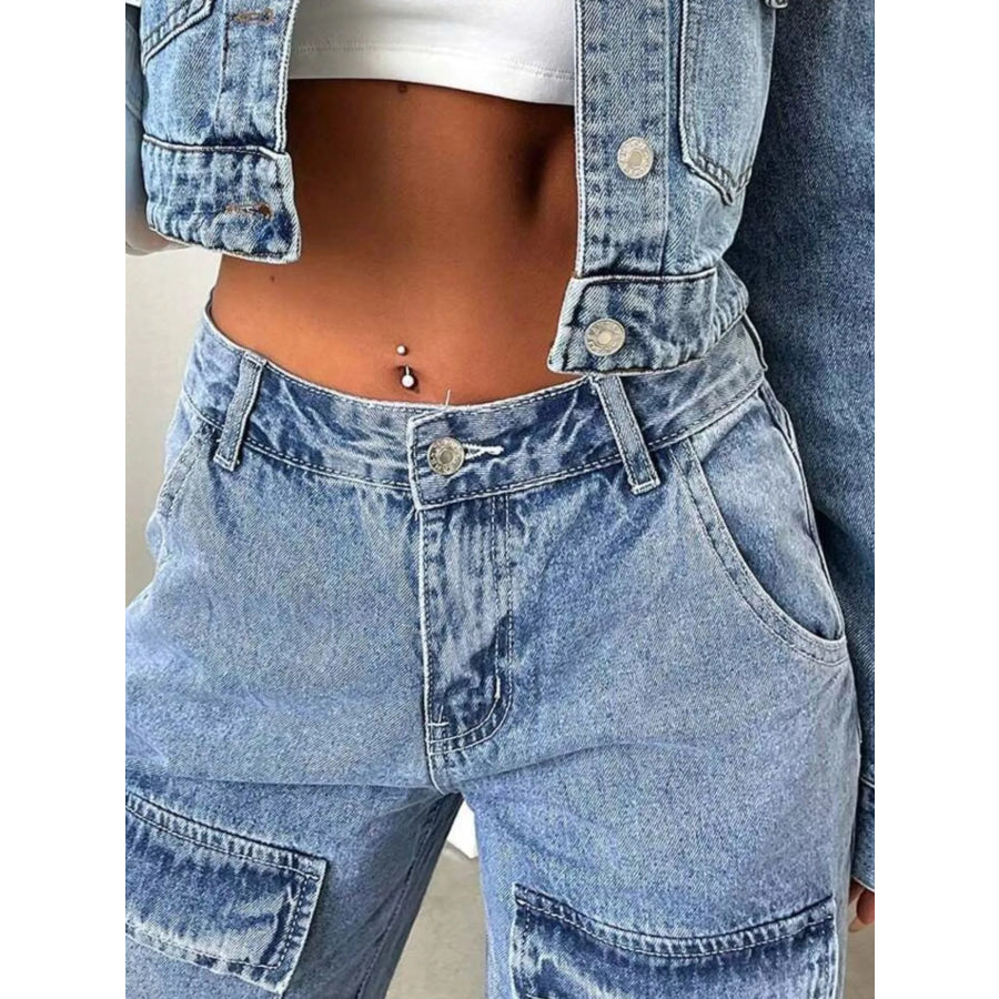 High-Waisted Wide-Leg Cargo Jeans Apparel and Accessories