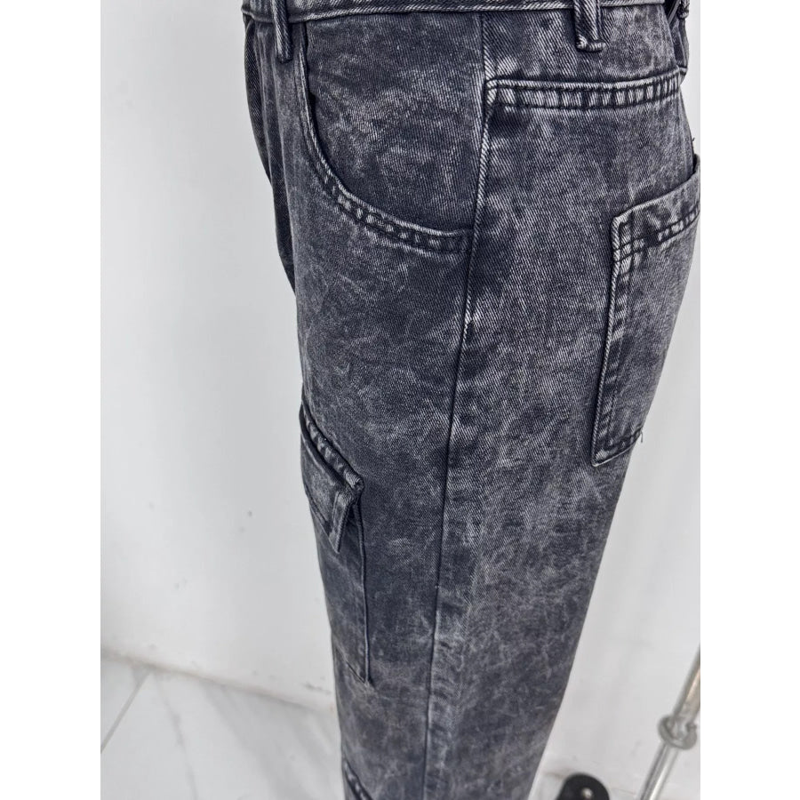 High-Waisted Wide-Leg Cargo Jeans Apparel and Accessories