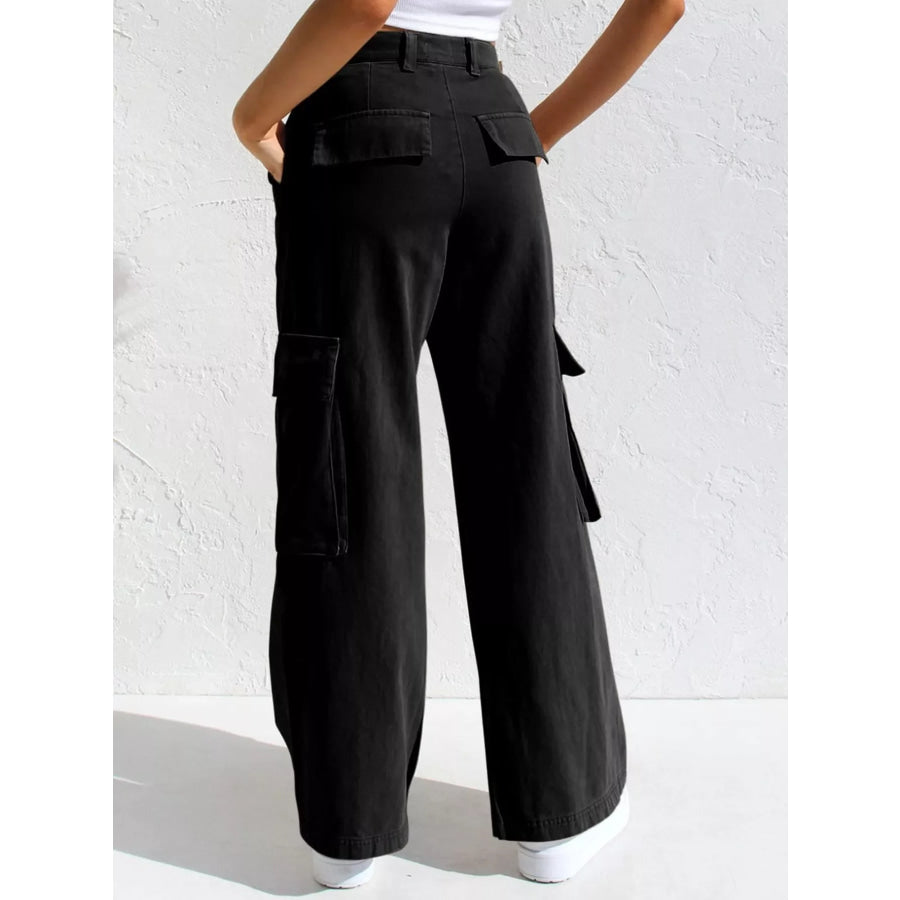 High-Waisted Wide Leg Cargo Jeans Apparel and Accessories