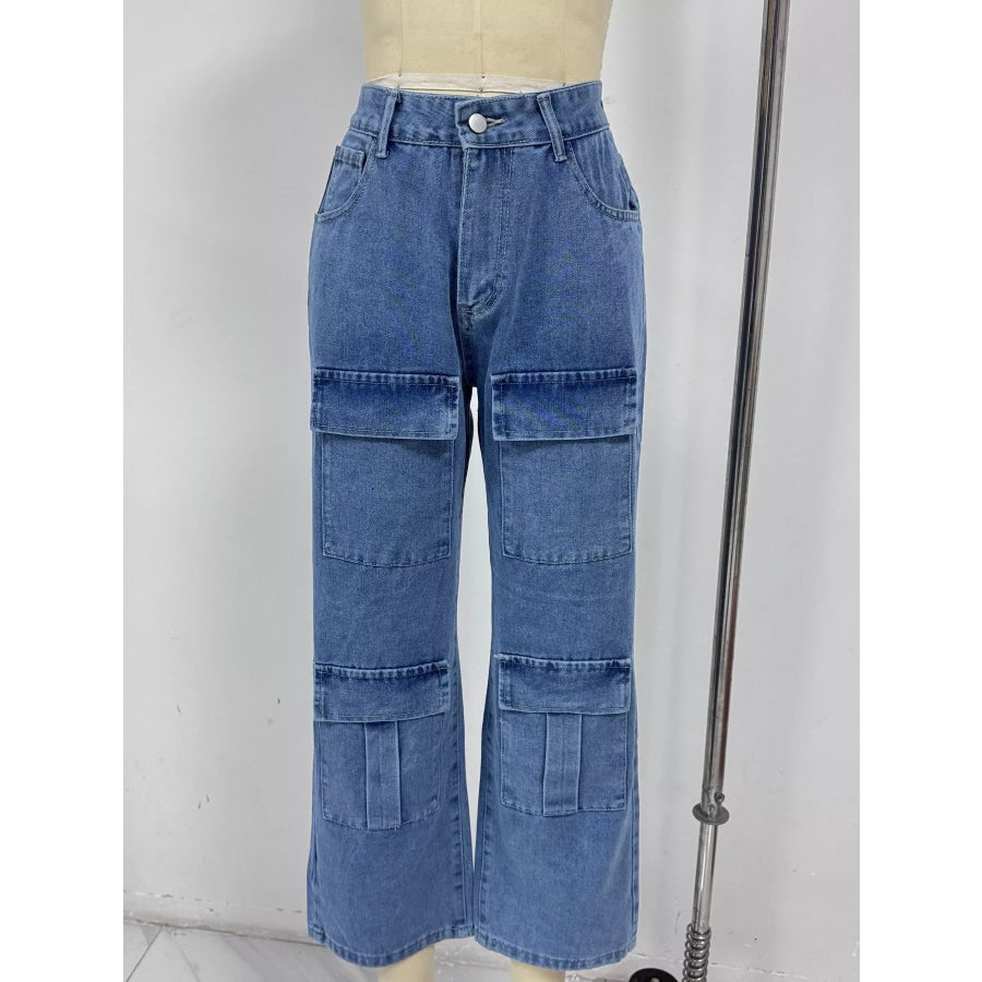 High-Waisted Wide-Leg Cargo Jeans Apparel and Accessories