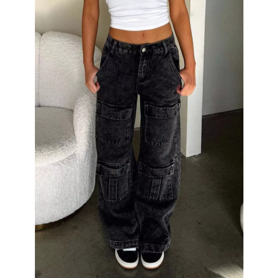 High-Waisted Wide-Leg Cargo Jeans Apparel and Accessories