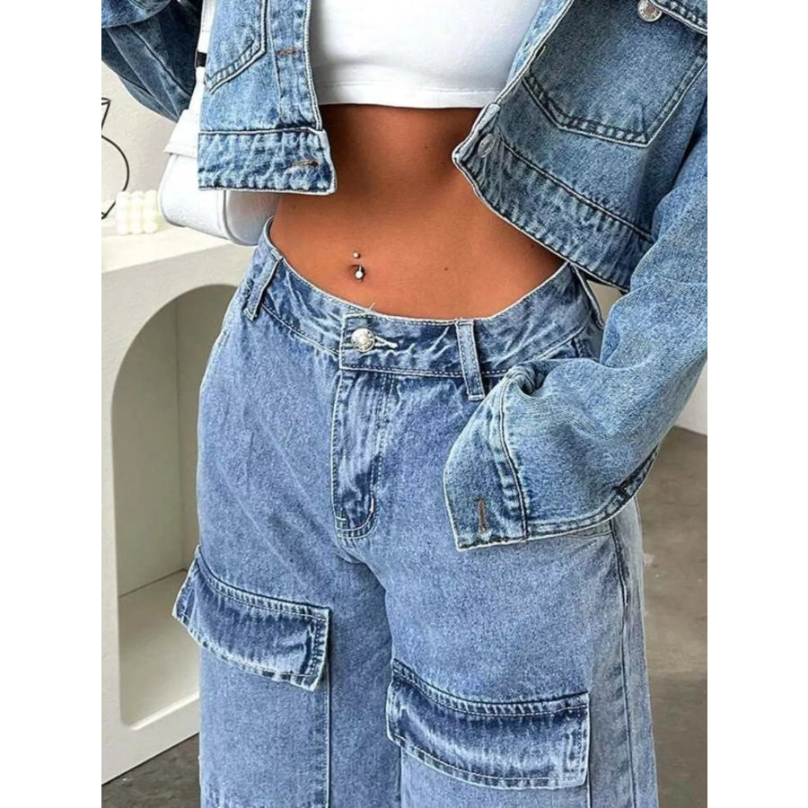 High-Waisted Wide-Leg Cargo Jeans Apparel and Accessories