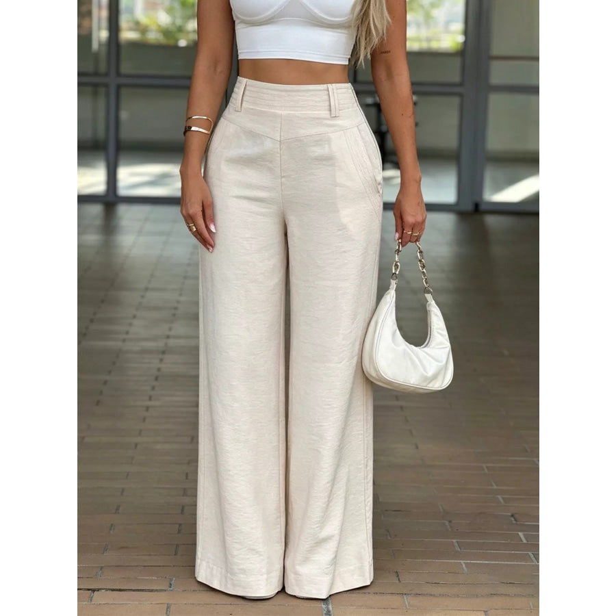 High-Waisted Wide-Leg Casual Pants Light Coffee Color / S Apparel and Accessories