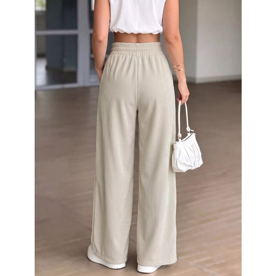 High-Waisted Wide-Leg Casual Pants with Elastic Waistband Apparel and Accessories