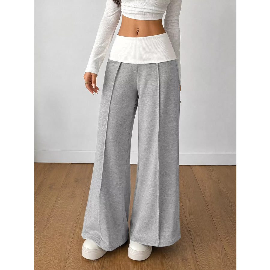 High-Waisted Wide-Leg Contrast Pants Apparel and Accessories
