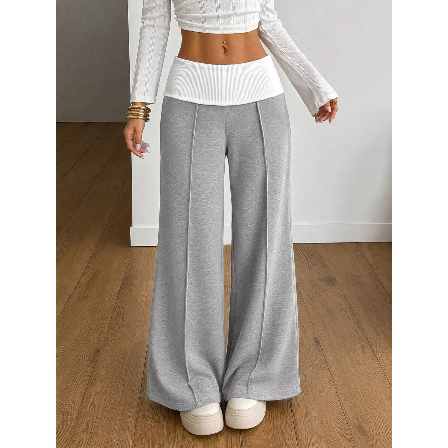 High-Waisted Wide-Leg Contrast Pants Apparel and Accessories