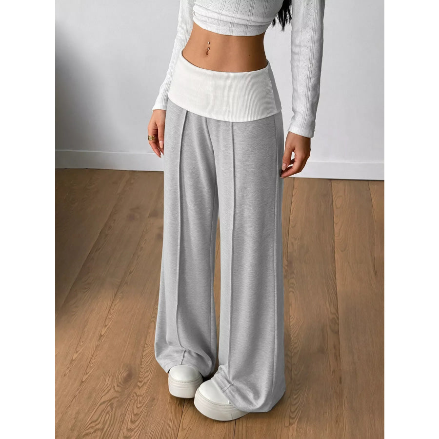 High-Waisted Wide-Leg Contrast Pants Gray / S Apparel and Accessories