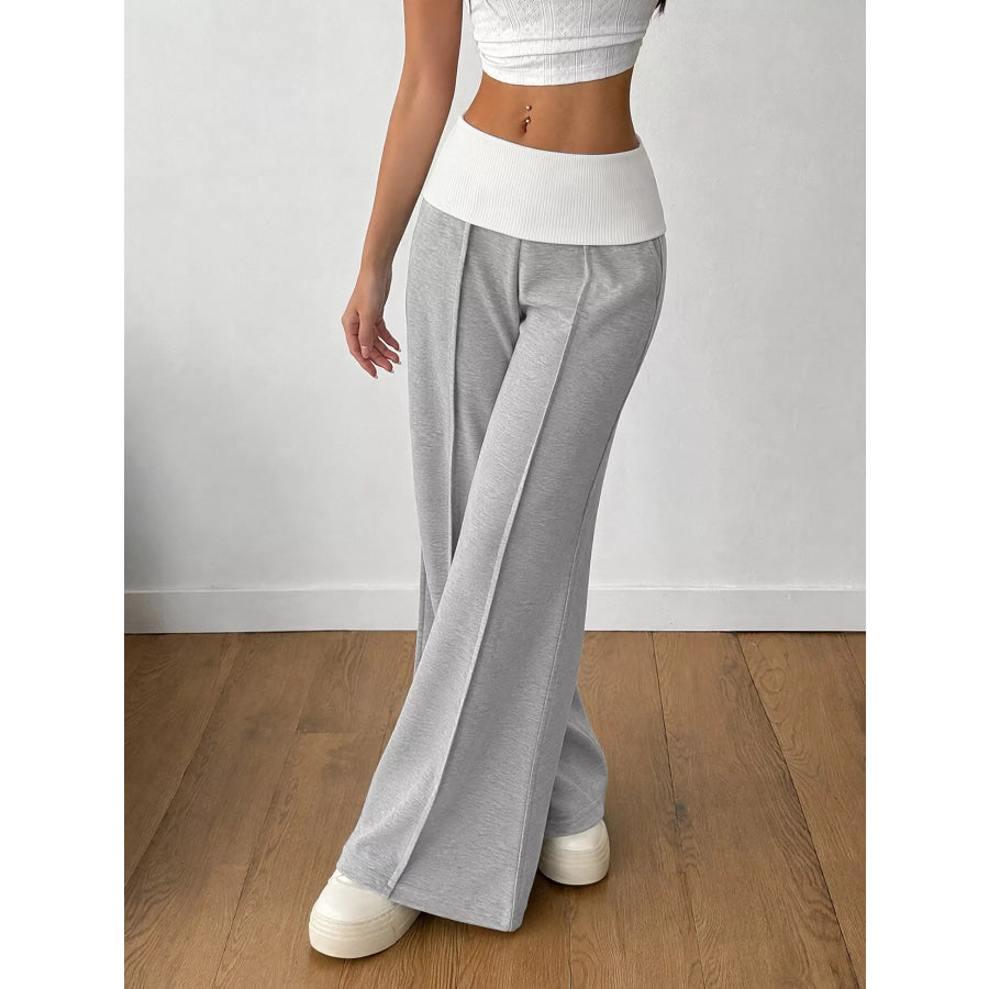 High-Waisted Wide-Leg Contrast Pants Apparel and Accessories