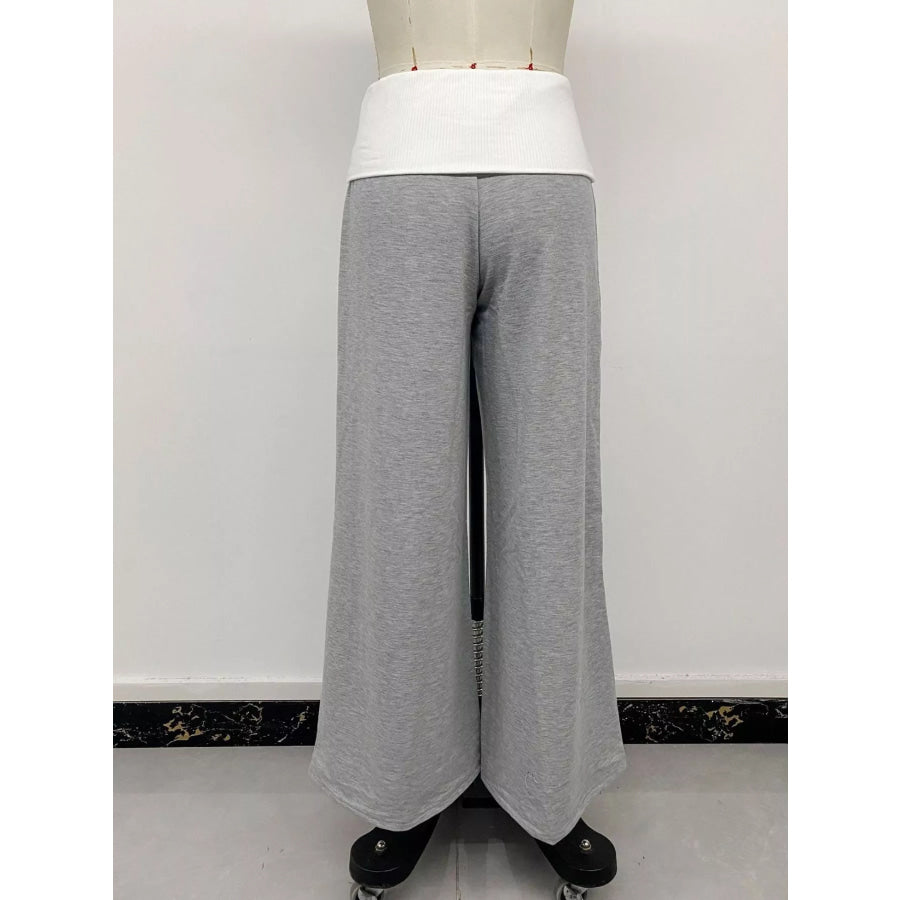 High-Waisted Wide-Leg Contrast Pants Apparel and Accessories
