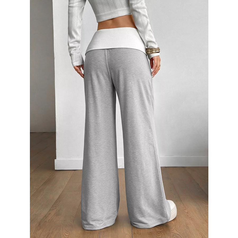 High-Waisted Wide-Leg Contrast Pants Apparel and Accessories