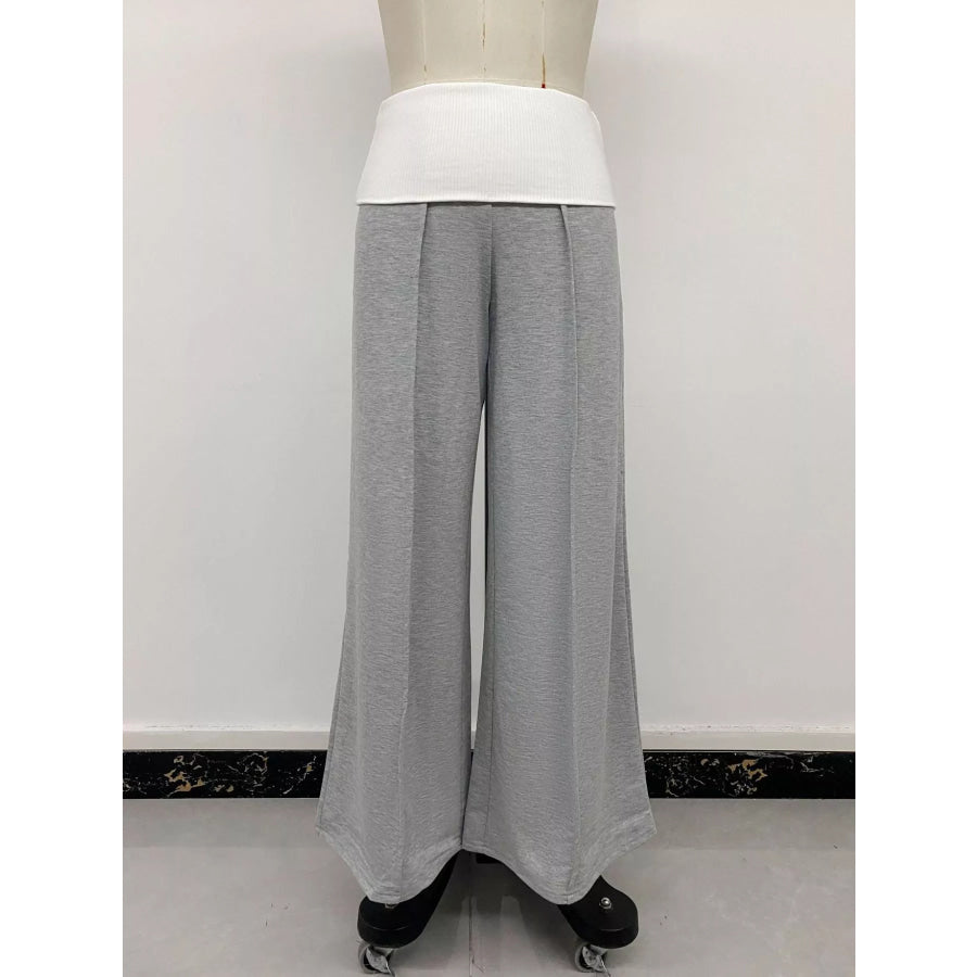 High-Waisted Wide-Leg Contrast Pants Apparel and Accessories