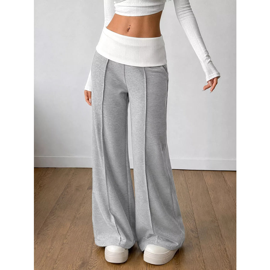 High-Waisted Wide-Leg Contrast Pants Gray / S Apparel and Accessories