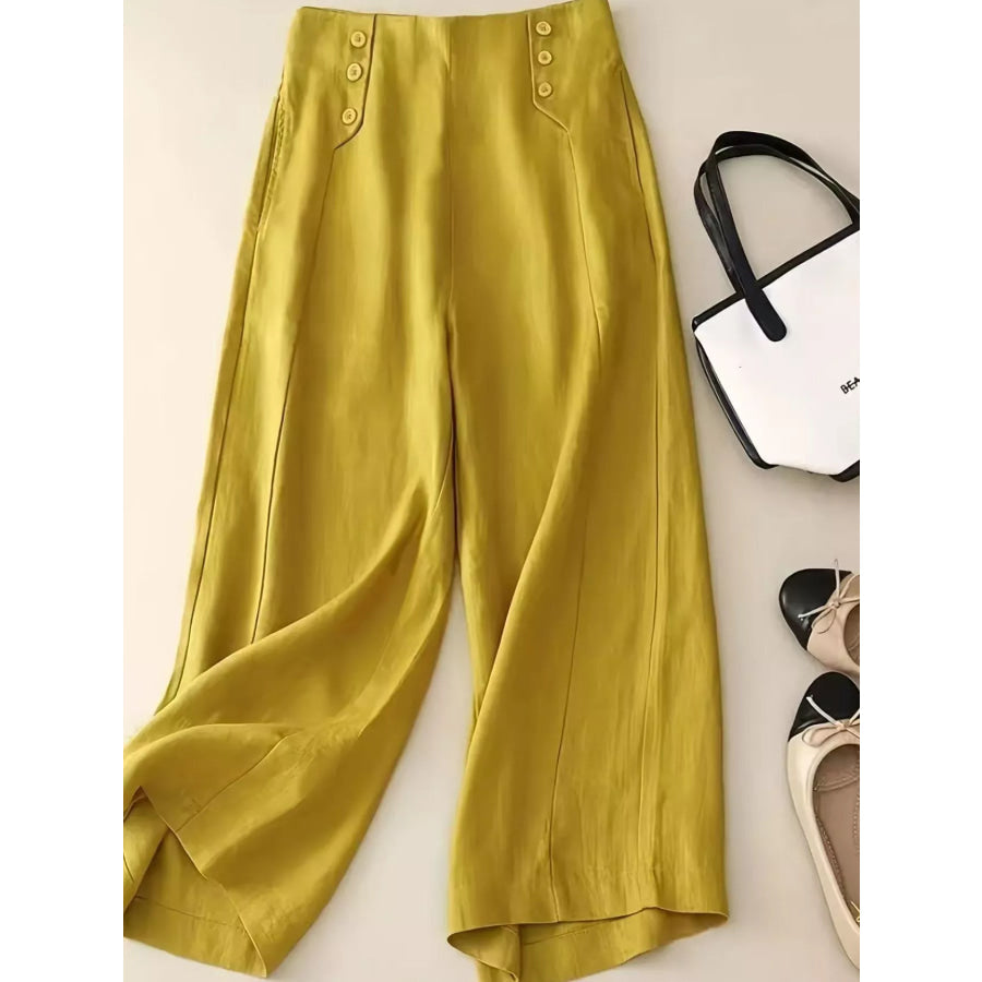 High-Waisted Wide-Leg Cropped Pants Yellow / S Apparel and Accessories
