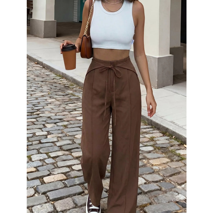 High-Waisted Wide-Leg Drawstring Pants Apparel and Accessories