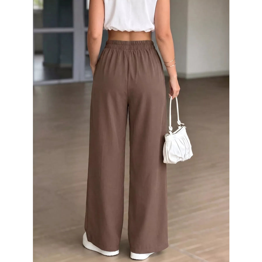 High-Waisted Wide-Leg Drawstring Pants Apparel and Accessories
