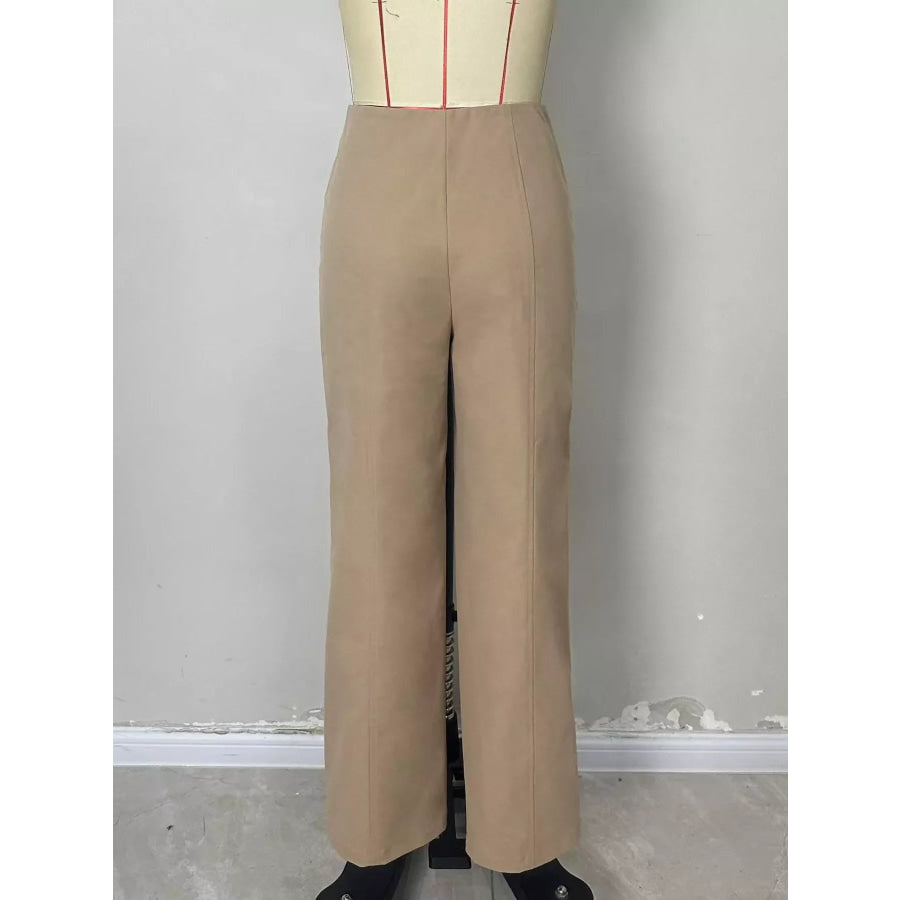 High-Waisted Wide-Leg Front Zip Pants Apparel and Accessories