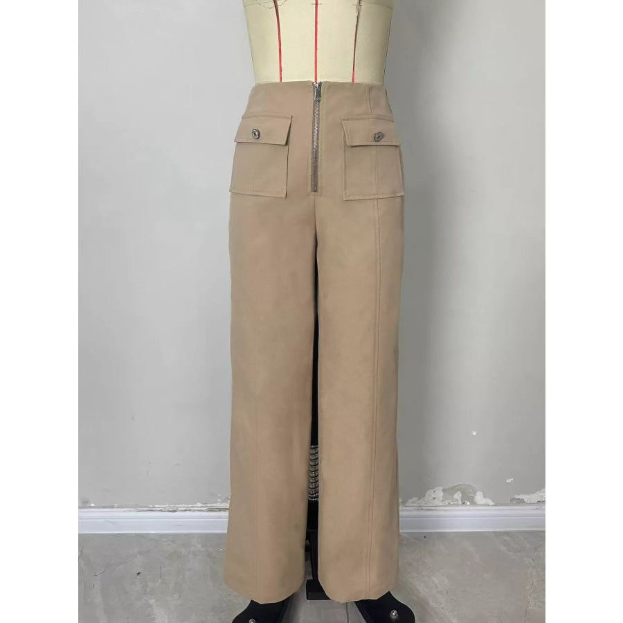 High-Waisted Wide-Leg Front Zip Pants Apparel and Accessories