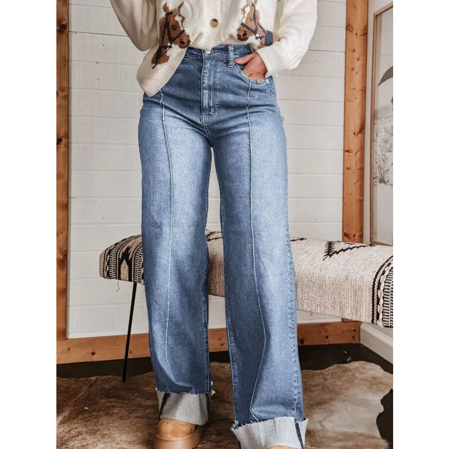 High-Waisted Wide Leg Jeans Apparel and Accessories
