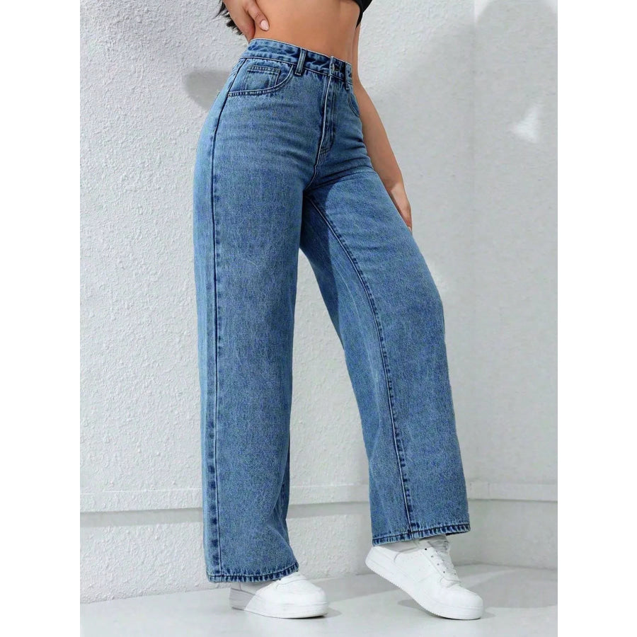 High-Waisted Wide-Leg Jeans Apparel and Accessories