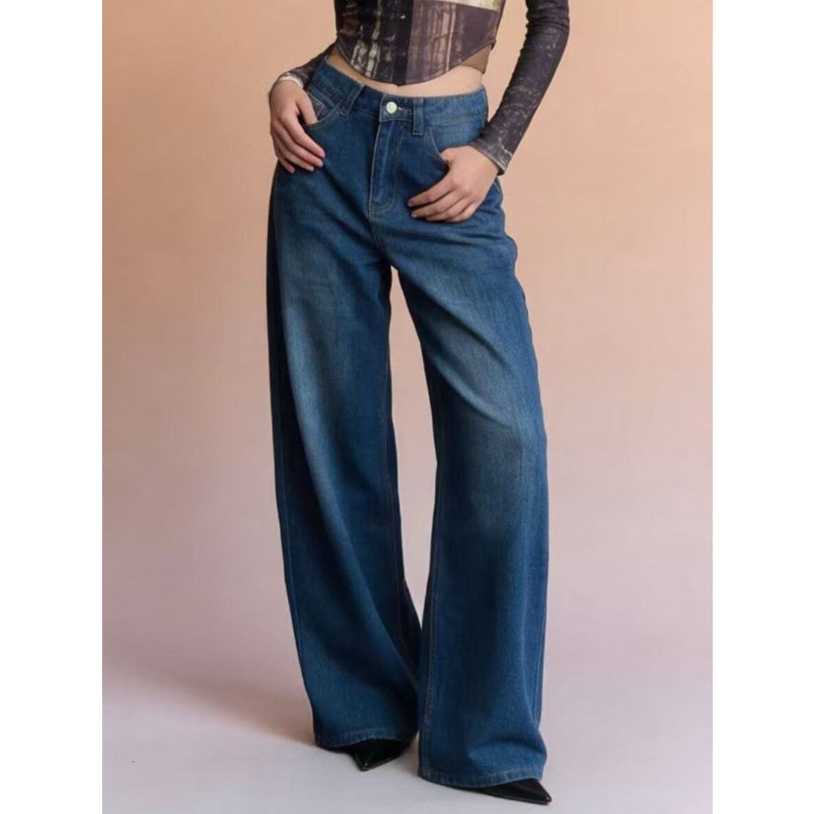 High-Waisted Wide Leg Jeans Apparel and Accessories