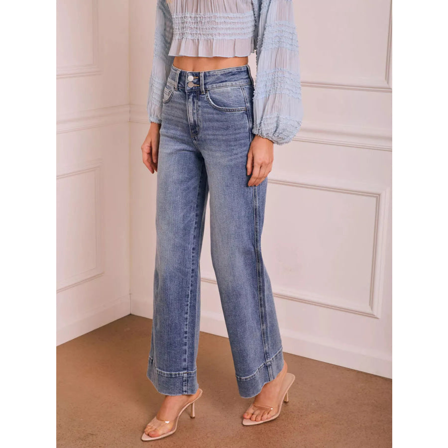 High-Waisted Wide-Leg Jeans Apparel and Accessories