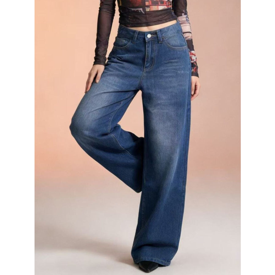High-Waisted Wide Leg Jeans Apparel and Accessories