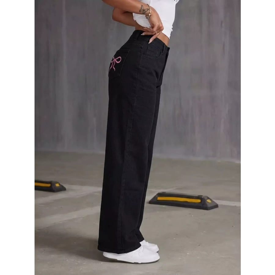 High-Waisted Wide-Leg Jeans Black / S Apparel and Accessories