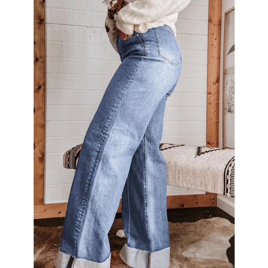 High-Waisted Wide Leg Jeans Apparel and Accessories