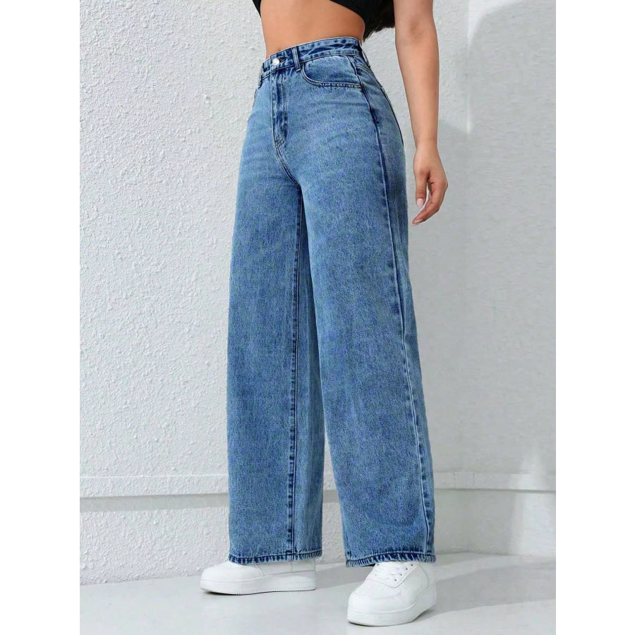 High-Waisted Wide-Leg Jeans Apparel and Accessories
