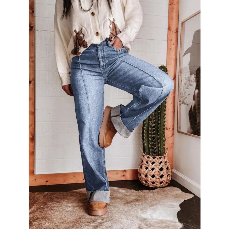 High-Waisted Wide Leg Jeans Apparel and Accessories