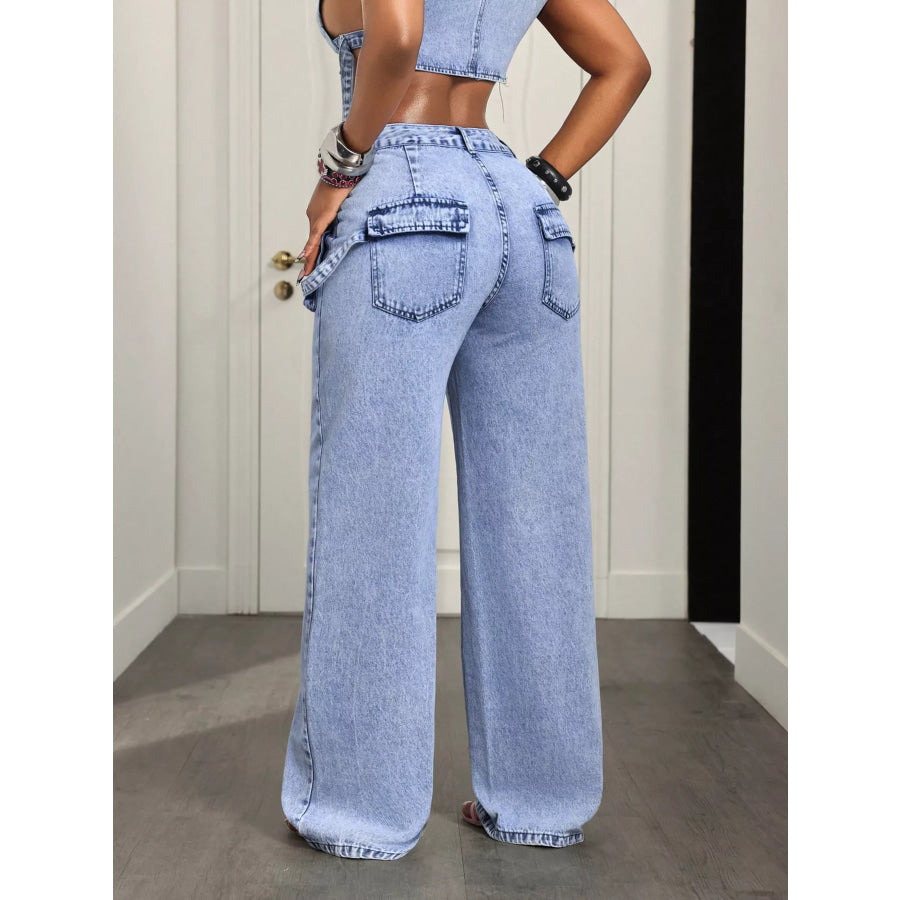 High-Waisted Wide-Leg Jeans Apparel and Accessories