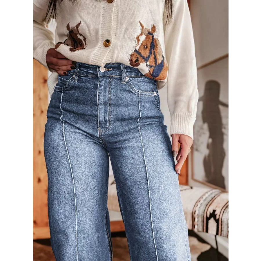 High-Waisted Wide Leg Jeans Apparel and Accessories