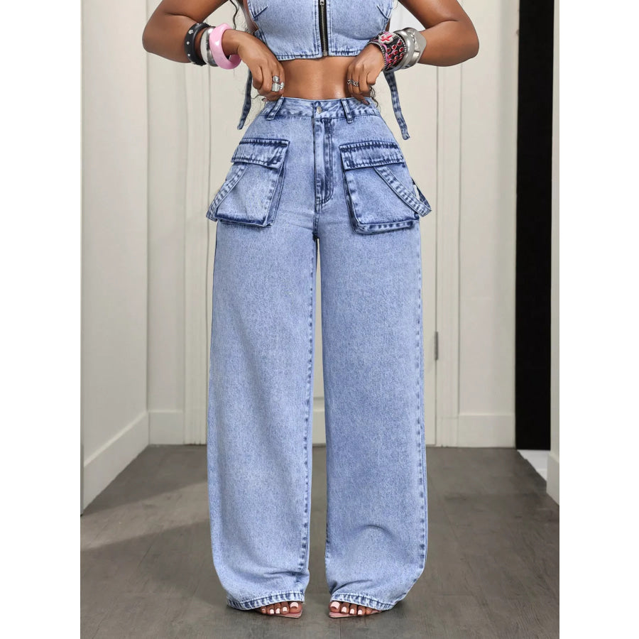 High-Waisted Wide-Leg Jeans Apparel and Accessories