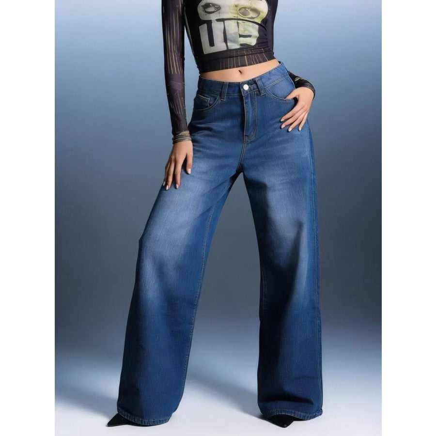 High-Waisted Wide Leg Jeans Apparel and Accessories