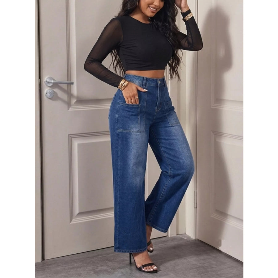 High-Waisted Wide Leg Jeans Apparel and Accessories