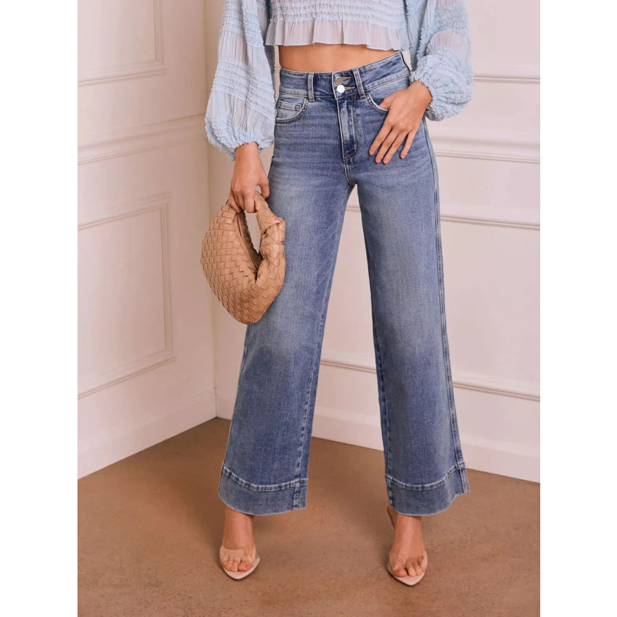 High-Waisted Wide-Leg Jeans Apparel and Accessories