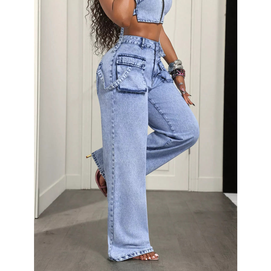 High-Waisted Wide-Leg Jeans Apparel and Accessories
