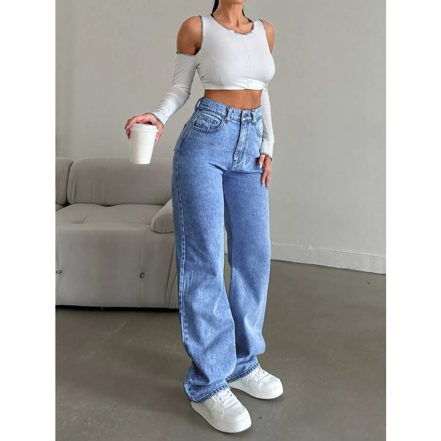 High-Waisted Wide Leg Jeans Apparel and Accessories