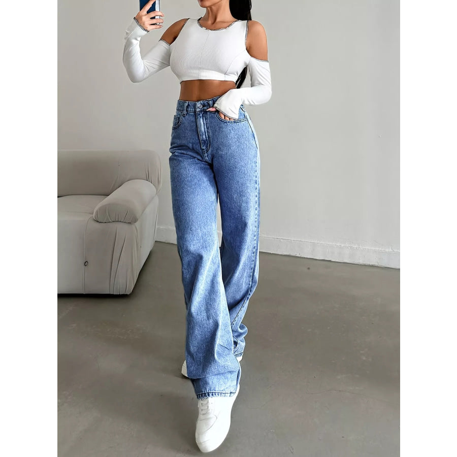 High-Waisted Wide Leg Jeans Apparel and Accessories