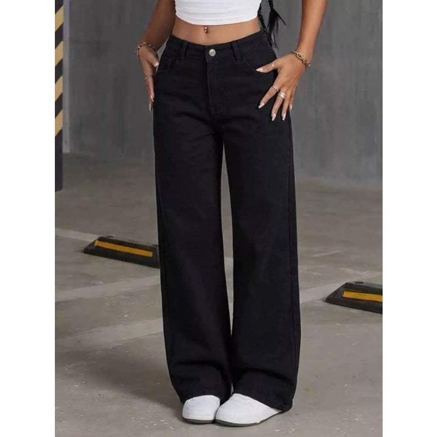 High-Waisted Wide-Leg Jeans Black / S Apparel and Accessories