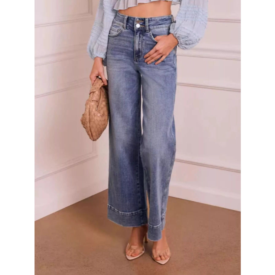 High-Waisted Wide-Leg Jeans Blue / S Apparel and Accessories