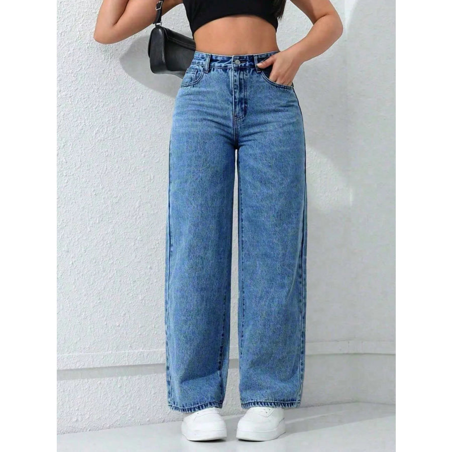 High-Waisted Wide-Leg Jeans Blue / XS Apparel and Accessories