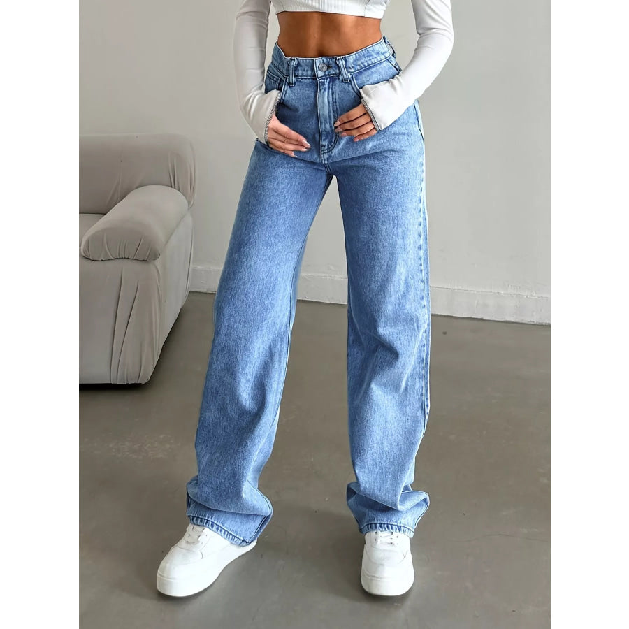 High-Waisted Wide Leg Jeans Blue / XS Apparel and Accessories