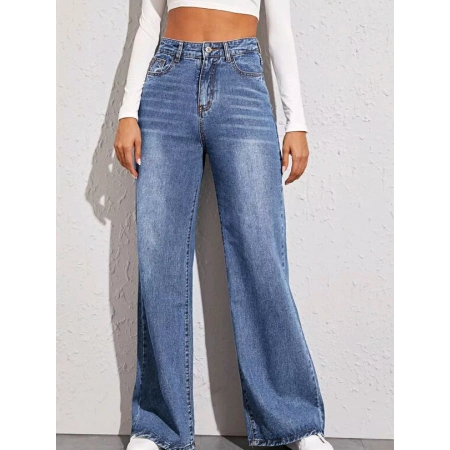 High-Waisted Wide Leg Jeans Blue / XS Apparel and Accessories