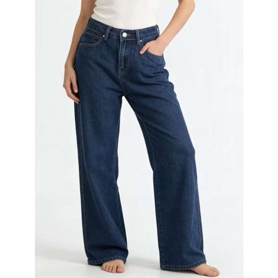 High-Waisted Wide Leg Jeans Dark Blue / S Apparel and Accessories