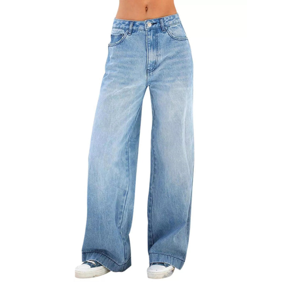 High-Waisted Wide-Leg Jeans Dark Blue / XS Apparel and Accessories