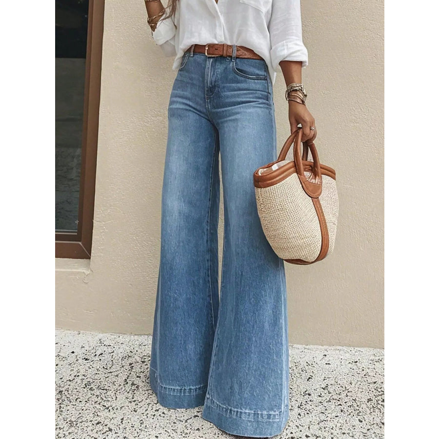 High-Waisted Wide Leg Jeans Denim Blue / S Apparel and Accessories