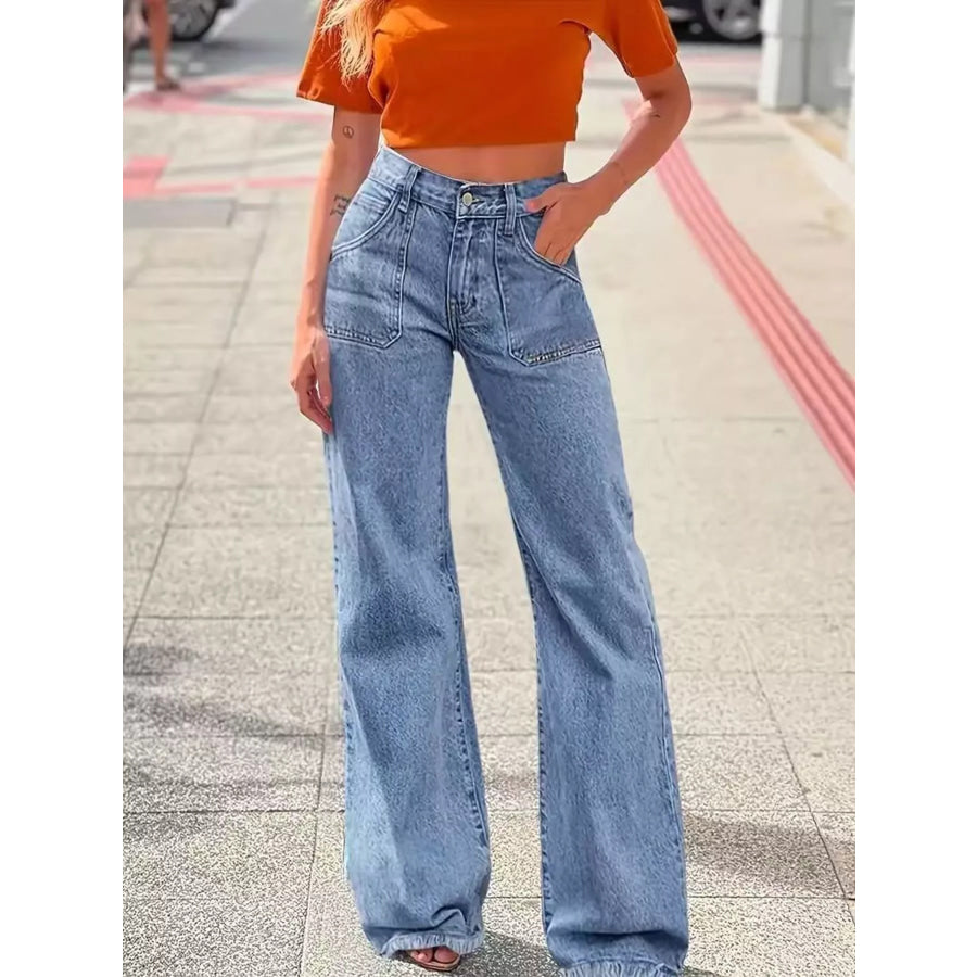 High-Waisted Wide Leg Jeans Light Blue / S Apparel and Accessories