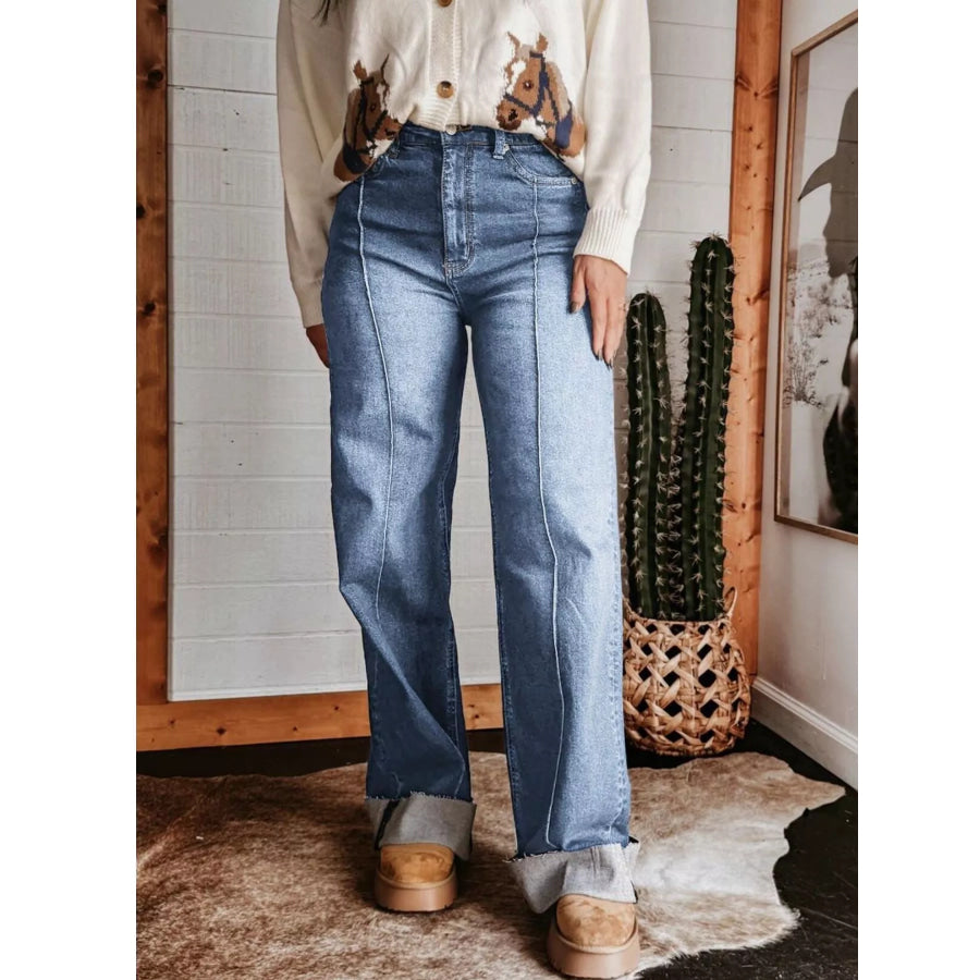 High-Waisted Wide Leg Jeans Light Blue / S Apparel and Accessories